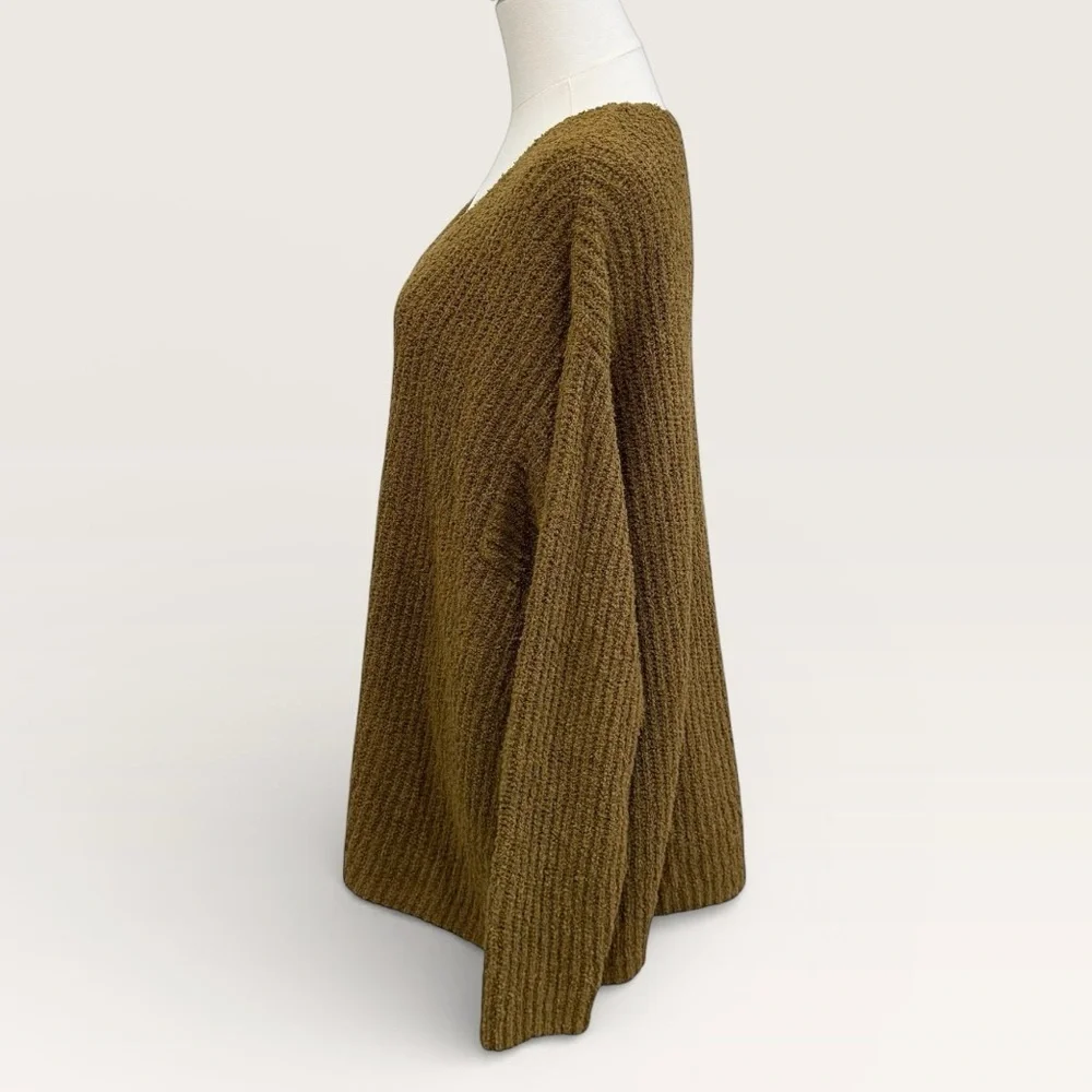 Eileen Fisher Women’s Organic Cotton Cashmere Fluff V-Neck Sweater Gold Leaf NWT